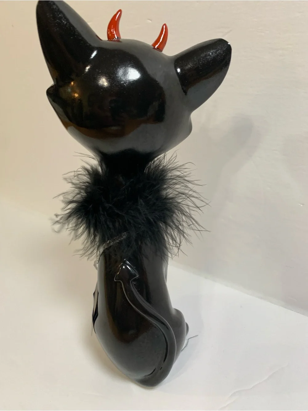 Bella Lux 11.5 inch Devil Black Cat Figurine with Red Horns - NWT